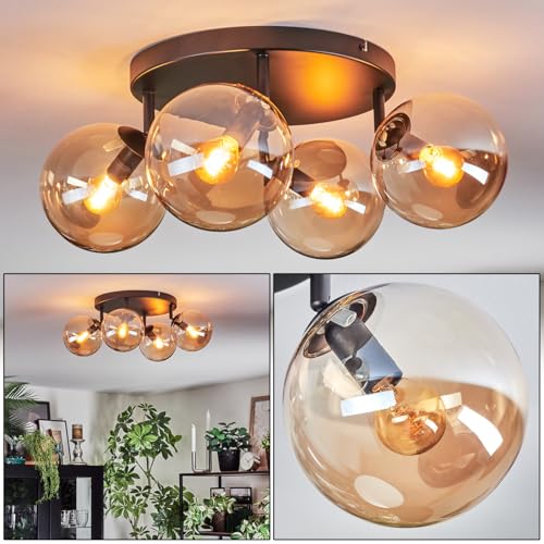 Plafonnier Gastor en verre ambre à 4 lumières au design chic et épuré