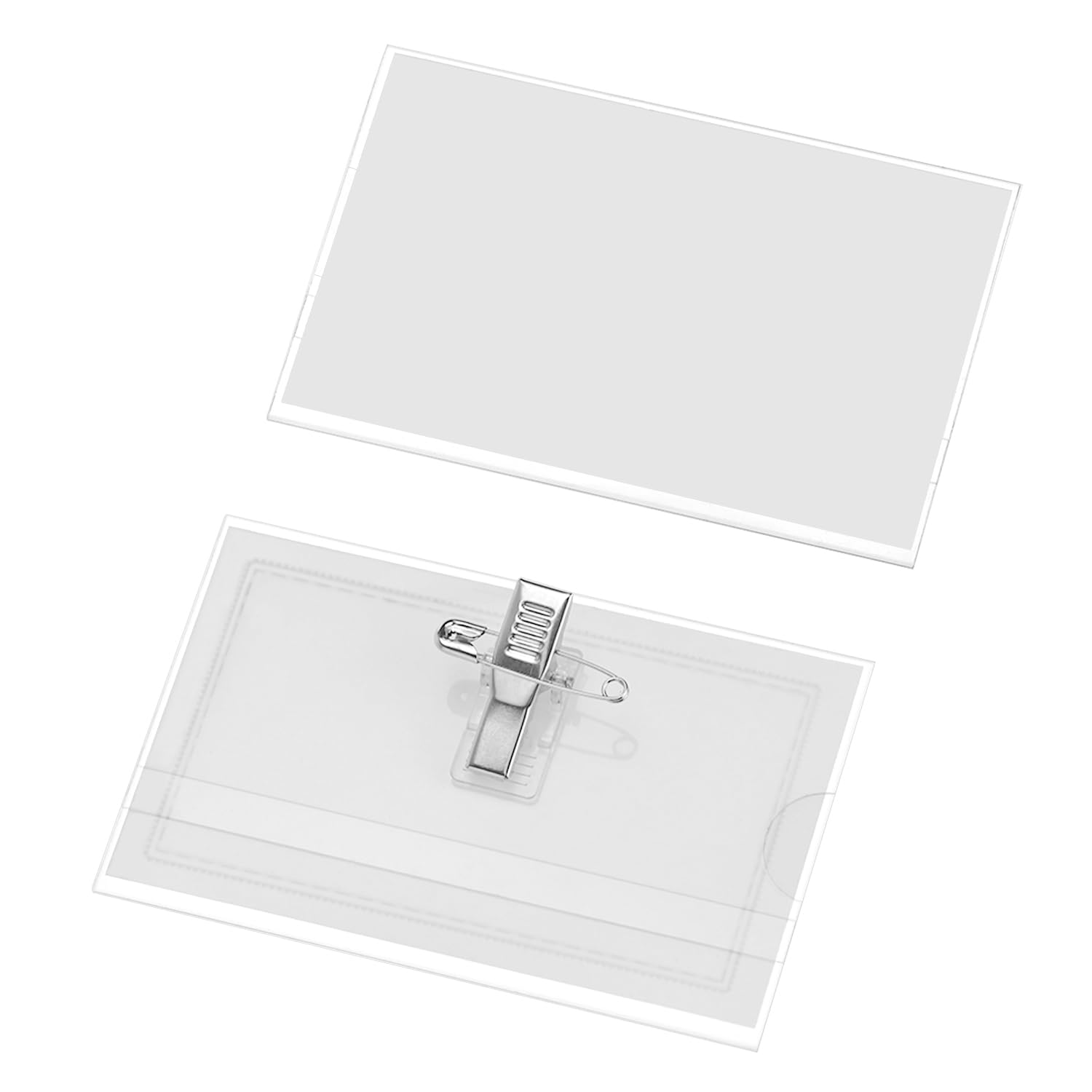 QWORK® 50 Pack Clear Name Badges with Pin and Clip, PVC Plastic ID Name Tag Holder for Work Conference Exhibition - 90mm x 56mm - Image 2