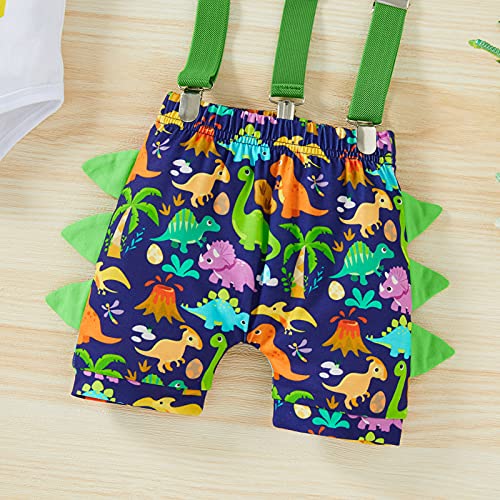 Viworld Baby Boys Cake Smash Clothes Dinosaur Romper Diaper Suspenders Pants 3Pcs Set First Birthday Outfit For Photo Prop Party 12-18 Months Rawr #TOP5