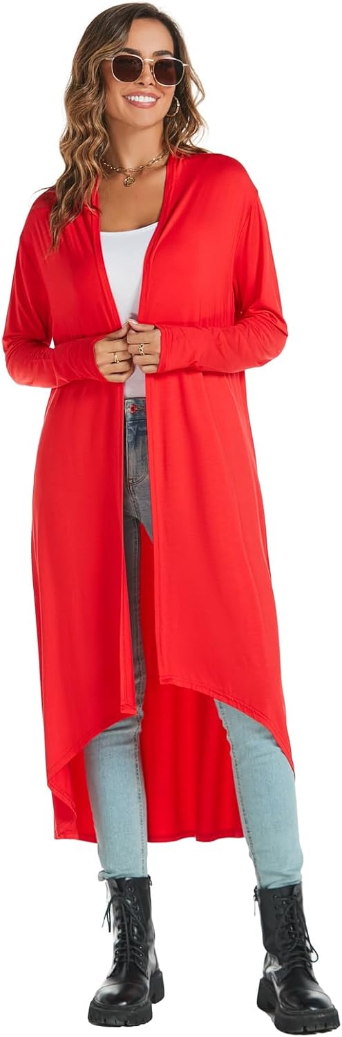 AvaCostume Womens Casual Lightweight Drae Long Sleeves Cardigan Front Open Maxi Dusters - Image 5