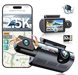 Juscar 3 Channel Dash Cam with WiFi & GPS, Front and Rear/Inside, Voice Control 4K/2.5K+1080P+1080P Triple Dash Camera for Cars, 3' IPS Touch Screen, Free 32GB Card