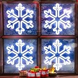 Enhon Christmas Neon Snowflake Light, 12 Inch Giant Snowflake Lights, Battery and USB Powered Christmas Curtain Neon Sign with Timer for Xmas Party Decoration(Cool White,4 Pack)