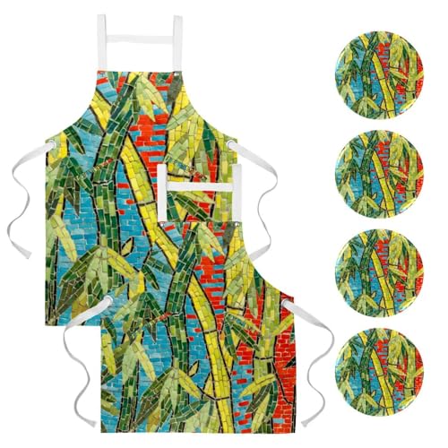 Lot de 2 tabliers de cuisine multicolores avec 4 broches pour bistrot