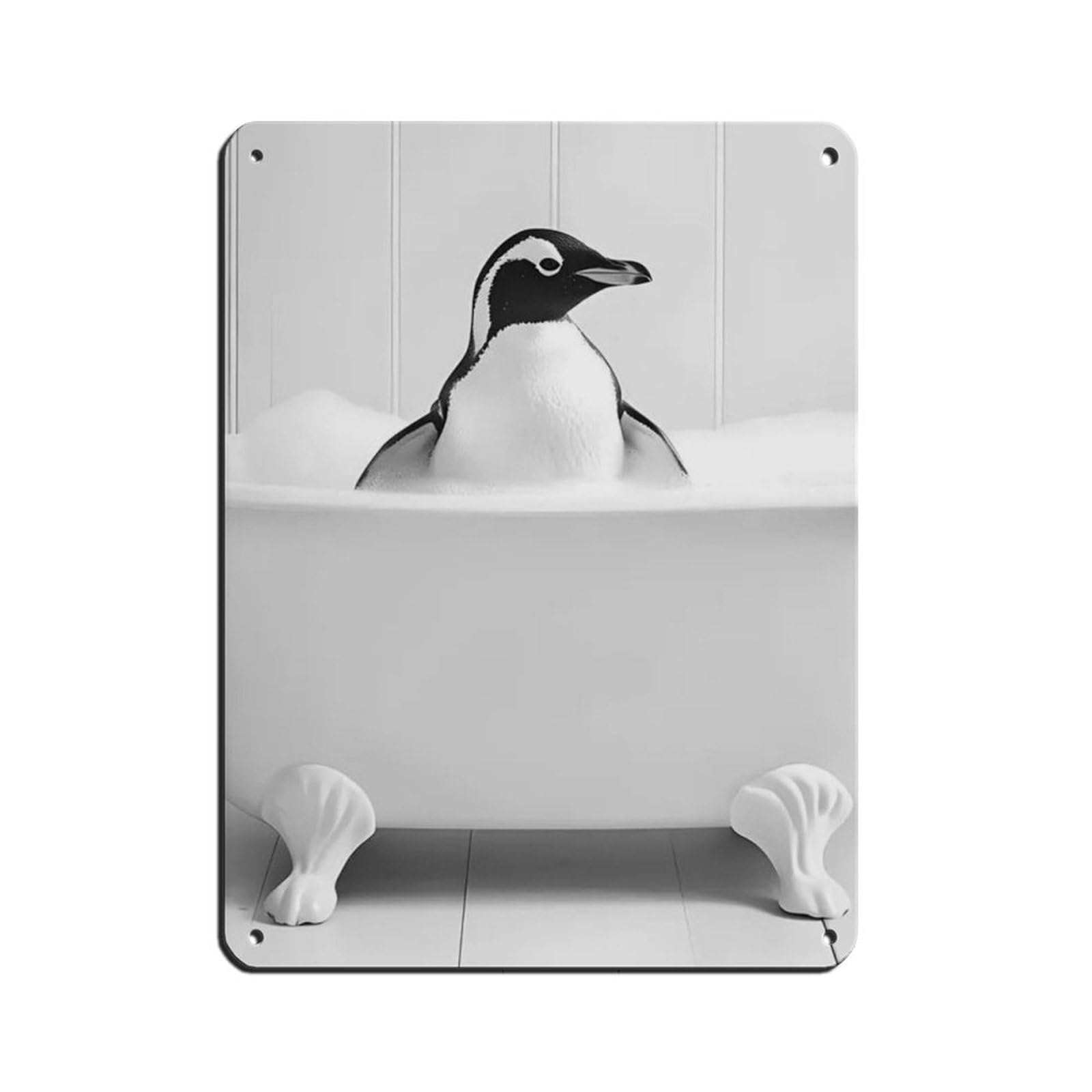 Penguin in The Bathtub, Cute Bathroom Art Tin Sign Vintage Metal Pub Club Cafe Bar Home Wall Art Decoration Poster Retro 12x16inch(30x40cm)