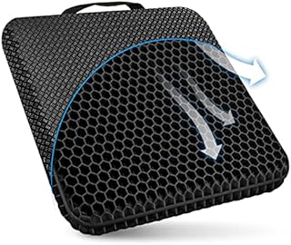 Gel Seat Cushion, Double Thick Breathable Seat Cushion Cool Gel Cushion Honeycomb Design,Breathable Lumbar Support Chair Cushion With Non-Slip,Seat Cushion For Home Office Chair Car Wheelchair (Black)