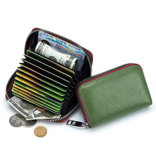 RFID Credit Card Holder For Women Men Small Zipper Leather Card Wallet (Fruit Green)2