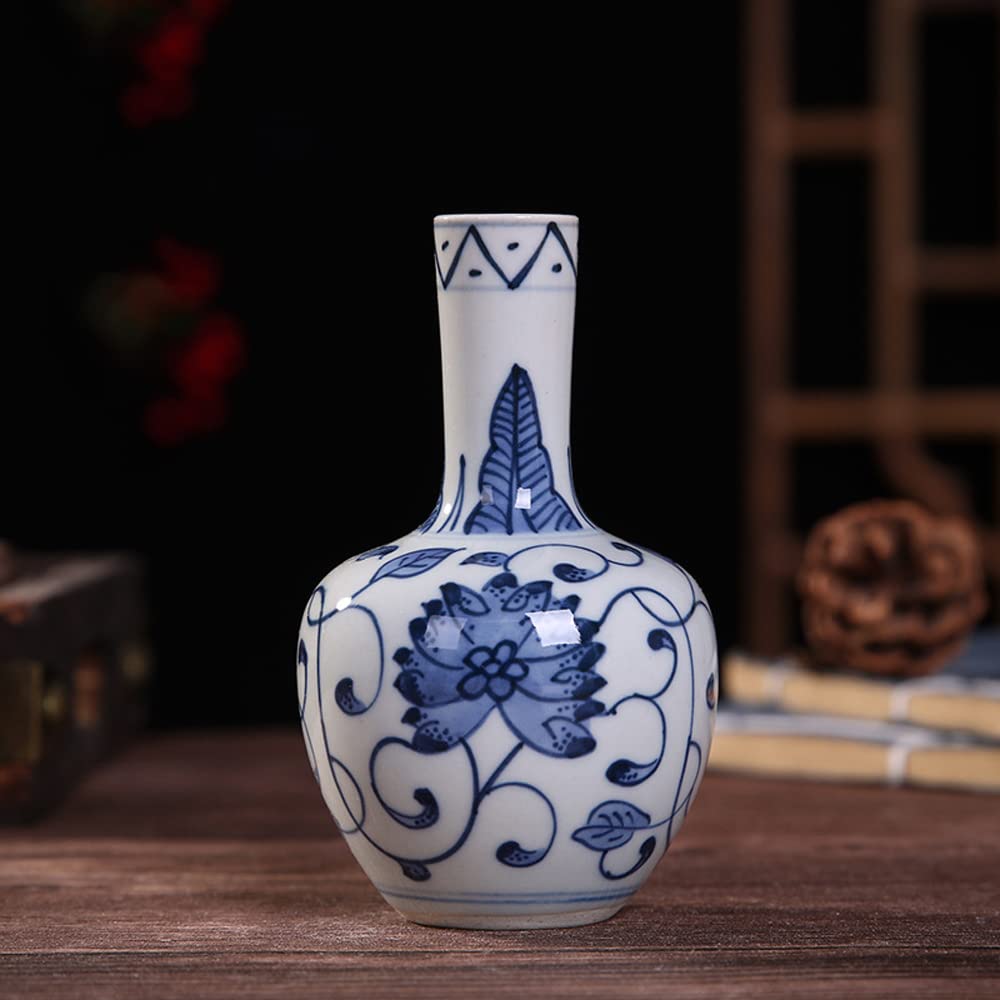 asdchZen Small Blue And White Porcelain Vases Blue Chinoiserie Decor Ceramic Flower Vases Chinoiserie Porcelain Classic Decor For Ornamental Vase Table Centerpieces Bookshelf Decor,C
