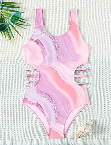SEAUR Girls' One-Piece Swimwear Cute Tie Dye Side Cutout Swimsuit Summer Quick Dry Beach Hawaiian Bathing Suits3
