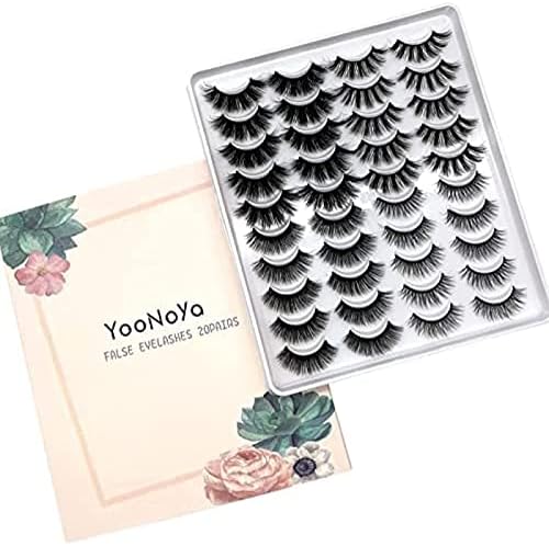 False Eyelashes, YooNoya 3D False Lashes 20 Pairs in 4 Styles, Professional Strip Lashes, Reusable Natural False Eye Lashes, Easy to Stick, for Daily Use Party Date Wedding, Black