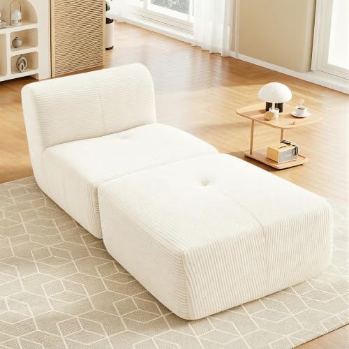 Image of Armless Chair with Ottoman, Modern Corduroy Convertible Cloud Couch