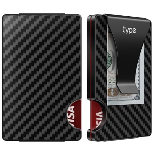 typecase Minimalist Wallet for Men: Metal Card Holder with Removable Money Clip, Real Carbon Fiber, RFID Blocking, Slim, Utral Thin, Small, Front Pock