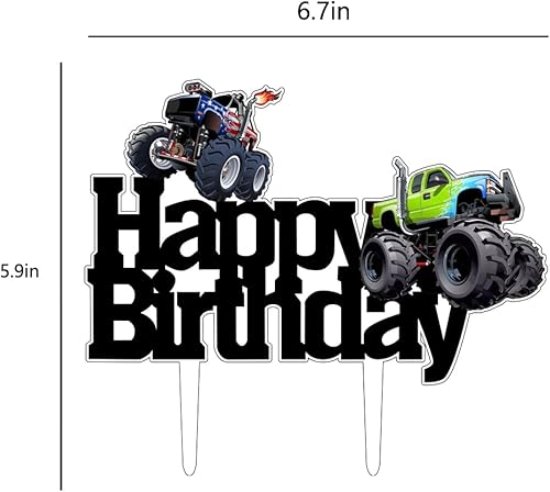 Miniatura 7 de Decoración de pastel de camión monstruo de feliz cumpleaños, decoración de pastel de auto de monstruo, camión de carreras, decoración de pastel de