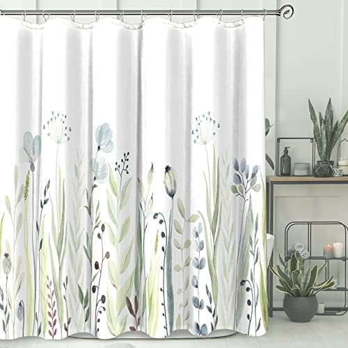 BIVINAR Botanical Extra Long Shower Curtain, Sage Green Leaves, 72 x 84 Inch, Waterproof Fabric, Bathroom Shower Curtain