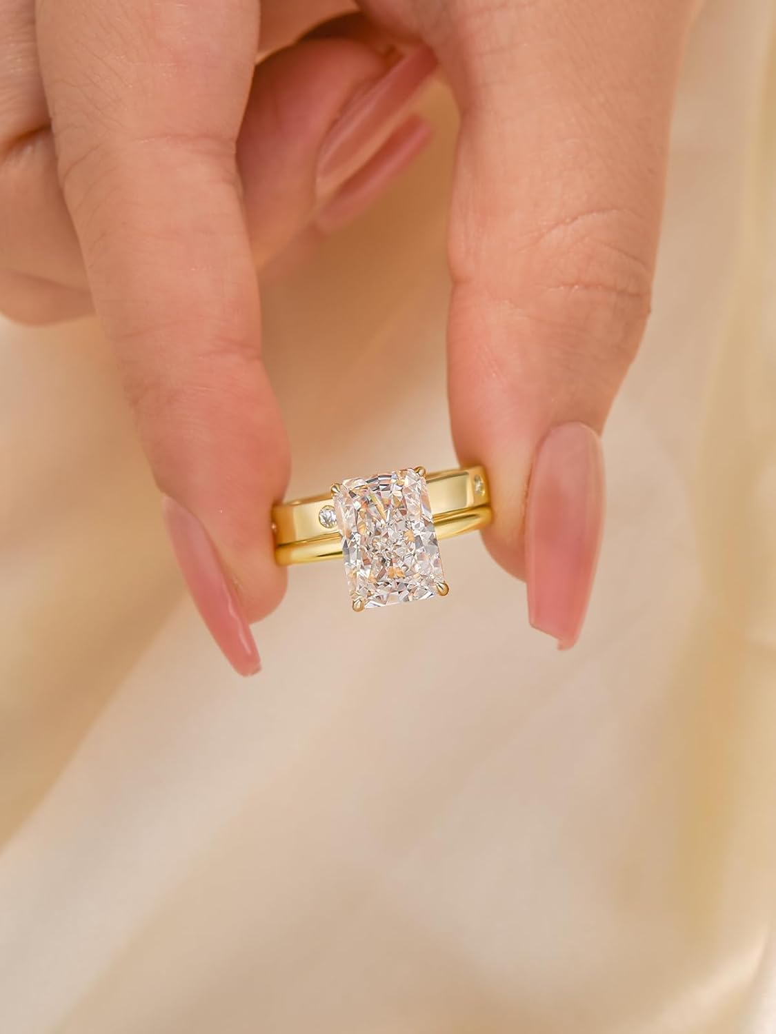 4.5CT Radiant Cut Engagement Ring Set for Women, S925 Silver 2-Piece 5A Cubic Zirconia Bridal Wedding Ring Set - Image 6