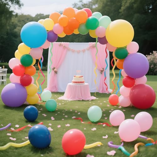 Image of Assorted Rainbow Balloons 10 Pack 36 inch Round Bright Latex Balloons Assorted Colors for Birthday Baby Shower Wedding Party Birthday Decorations Supplies Arch Garland
