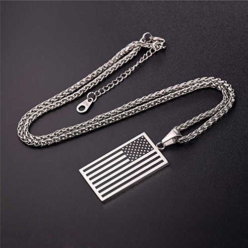 U7 Men 4Th Of July Jewelry Stainless Steel America Star Pendant Silver Black Enamel American Flag Necklace thumb #5