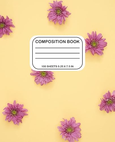 Composition Notebook 9.25 x 7.5 Inches, Pink Flower Yellow Composition Book for Students Elementary School Supplies, K-12 Design Pattern Composition