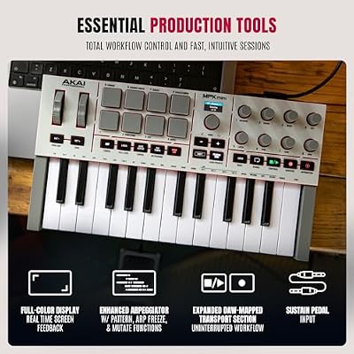 Akai Professional MPK Mini IV USB-C MIDI Keyboard Controller for Beginners and Producers - MPC Drum Pads, 360 Knobs, Pitch and Mod Wheels, Production Software, Native Instruments Sound Package, Grey
