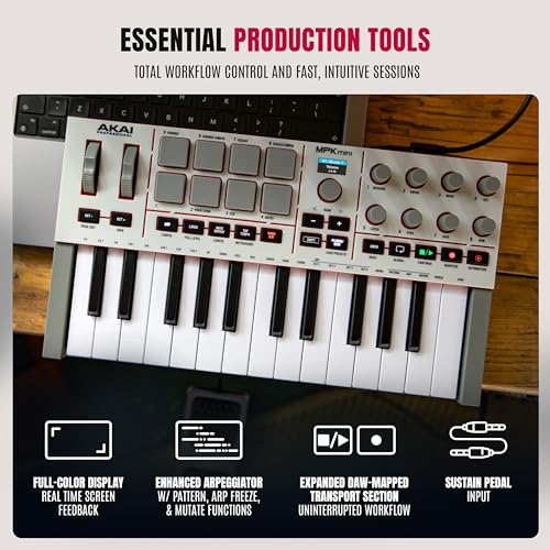 Image of Akai MPK MINI MK4 Compact Midi Keyboard and Pad MIDI Controller Grey