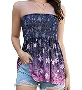 SZSMFZ Womens Smocked Strapless Bandeau Tank Tops Floral Tube Tops Backless Bandeau Tunic Tops Sl...