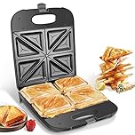 Aigostar 4 Slice Toastie Maker - 1400W Fast Heat Up, Deep Fill Sandwich Toaster with Auto Temp Control, Non-Stick Grill Plates for Toasted Cheese Snacks, Easy to Clean, Black - Dylan 02J51