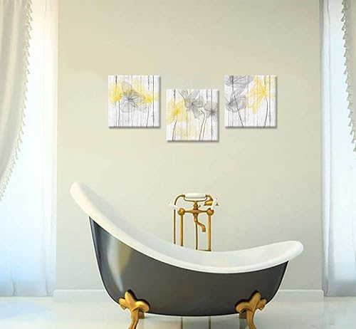 Miniatura 5 de Zlove Decoración de baño amarilla, decoración de pared amarilla y gris, lienzo moderno, cuadros de flores para baño y dormitorio, 12 x 12 pulgadas
