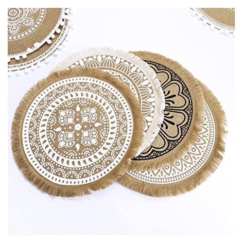 Yangxiup Placemats Linen Table Mats Bohemian Table Placemats For Table Mat Ramie Insulation Non Slip Pad Placemats Home Decoration Pad Coaster 38Cm (Color : Tassel 3, Size : 38Cm) #TOP4