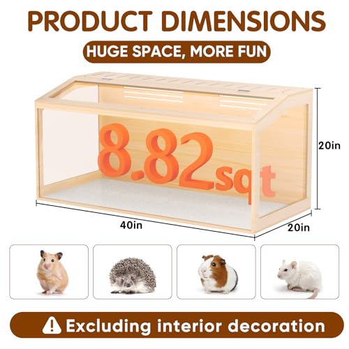 Chuiendi Wooden Hamster Cage, 40inch Large Hamster Cage Enclosure with Openable Top & Thickened Acrylic for Small Animals, Guinea Pig, Rabbit, Rat, 40"L x 20''W x 20''H Hamster Habitat with Multi-vent by Chuiendi - Image 2
