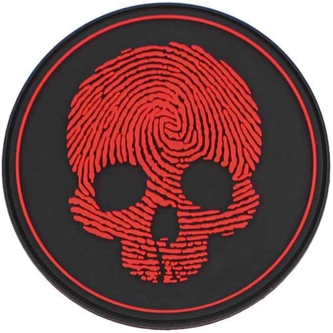 Van Os Emblem 3D Rubber Patch PVC Fingerprint Skull Velcro Badge Diameter 8.6 cm red/black