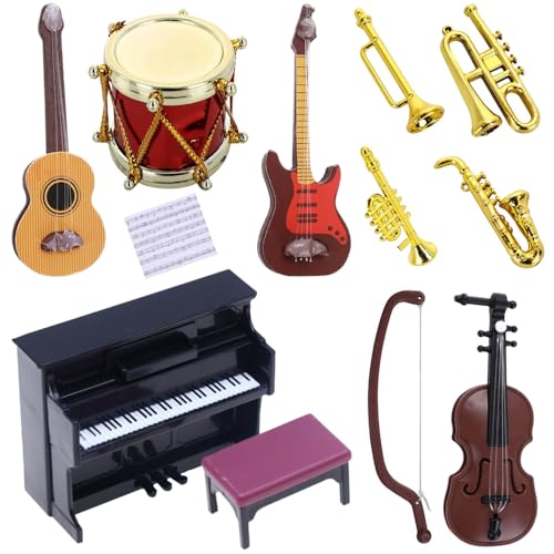 12 Pièces Dollhouse Ensemble D'Instruments De Musique Miniatures,1:12 Mini Instrument De Musique,Miniature Dollhouse Accessoire,Mini Accessoires pour Maison De Poupées (Instruments de Musique)