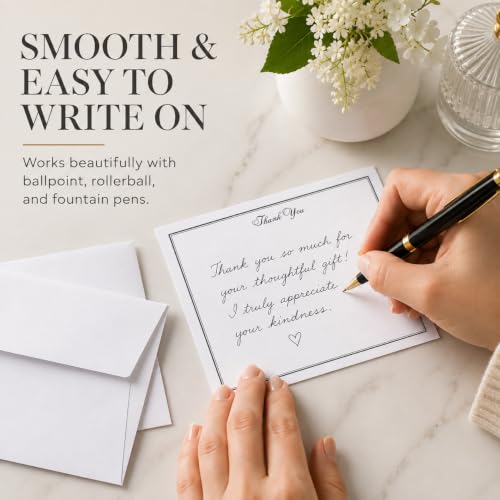 Image of 10 Thank You Note Cards & 10 White Envelopes, FLAT Thank You Stationery Set | For Men and Women, Blank Thank You Notes for Wedding, Baby Shower, Graduation, Classic Style