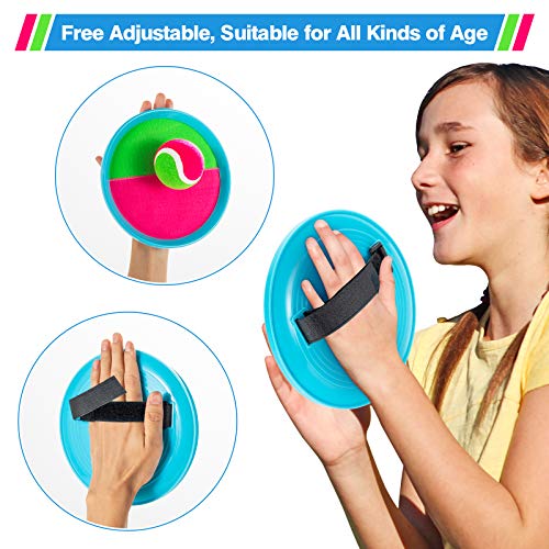 Toss and Catch Ball Set, Catch Game Toys for Kids, Beach Toys Paddle Ball Game Set with 6 Paddles and 3 Balls, Perfect Outdoor Games Sets Playground Sets for Backyards for Kids/Adults/Family