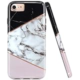 JAHOLAN Black Geometric Pink Marble Design Black Bumper Glossy TPU Soft Rubber Silicone Cover Phone Case Compatible with iPhone 7 iPhone 8 iPhone 6 6S