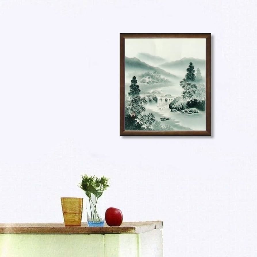 日本画(絹本) ／山水風景 Amazon.co.jp: 上田邦彦 水墨山水 絹本色紙 ブラウン 日本画