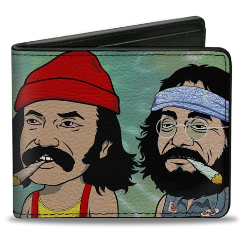Homies in Dreamland by Cheech & Chong Wallet, Bifold, Homies in Dreamland Cheech and Chong Smoking Tie Dye Blues, Vegan Leather