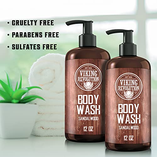 Viking Revolution - Shower Gel Men 340 ml x 2 - Natural Body Wash - Mens Shower Gel with Vitamin E and Rosemary Oil - Smoothes & Moisturises - Sandalwood - Image 4