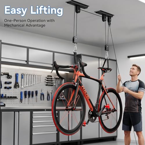 2-Pack-Bike-Hoist-Heavy-Duty-Ebike-Lift-Pulley-System-for-Garage-Ceiling-Overhead-Storage-for-Bicycle-Ladders-Snowboard-Holds-Up-to-85-lbs-Capacity
