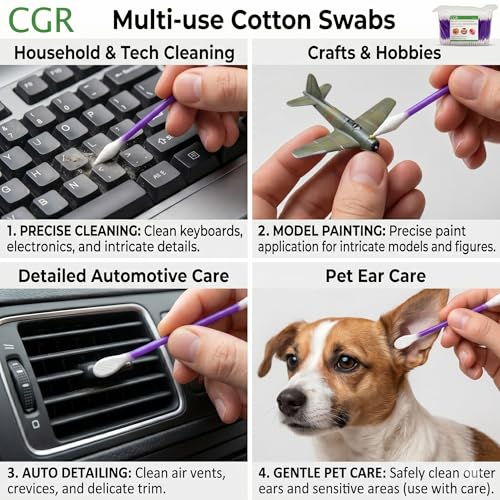 Image of CGR 900pcs Precision Makeup Cotton Swabs, Pointed & Flat Tips, 3 Bags (Pack of 2)