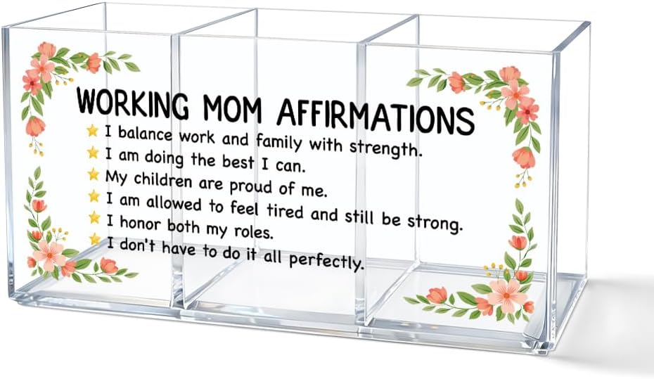 Working Mom Affirmations Acrylic Pen Makeup Holder 3 Compartments