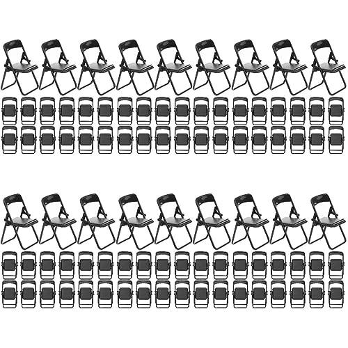 Doll Chair 72 Pieces Mini Folding Chairs 1/6 Scale Miniature Chairs Simulation Furniture Model Doll House Decor Phone Holders Dollhouse Desk, Black Folding Chair Miniature