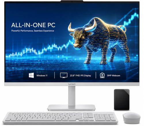 Image of Lenovo All in One Desktop, Intel Ultra-Fast 4-Core CPU| 24'' FHD Display| 8GB RAM, 256GB PCIe SSD On Board Plus 512GB HDD External | Wi-Fi 6| Bluetooth| RJ-45| Windows 11 | HDMI | Wireless KB & Mouse