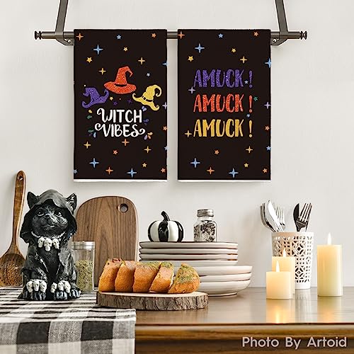 Artoid Mode Witch Vibes Brew Hat Amuck Halloween Kitchen Towels Dish Towels, 18X26 Inch Seasonal Decoration Hand Towels Set Of 4 #TOP1