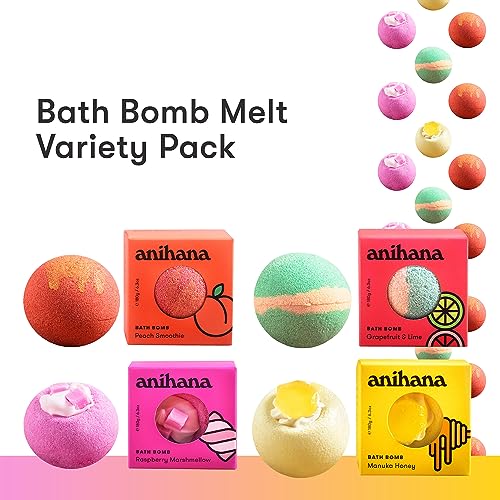 Anihana Bath Bombs | Variety 4 Pack | Essential Oil Scented Aromatherapy Bath Steamers | Raspberry, Peach, Manuka Honey & Grapefruit Lime | Birthday Gifts For Women, Mom & Teens | Me Time Spa Day #TOP1