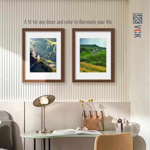 Image of VCK 12x16 Frame 5 Pack, Brown Wood, 8.5x11 Mat, Glass, for Photo Print