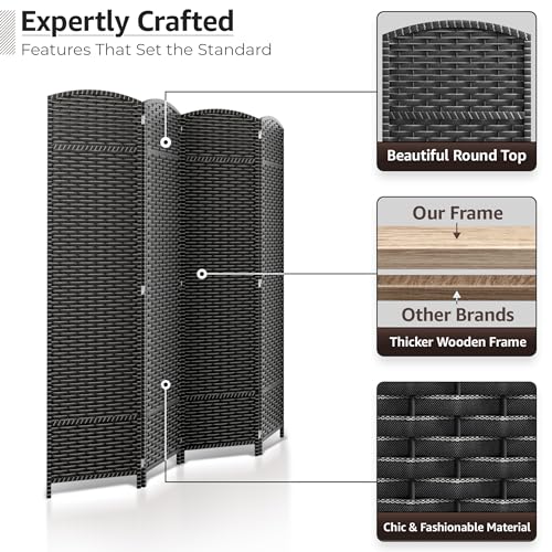 Sorbus 4 Panel Room Divider 6 ft. Tall - Privacy Screen, Extra Wide Double Hinged Panels, Mesh Hand-Woven Design, Partition Room Dividers and Folding Privacy Screens, Wall Divider for Room Separation