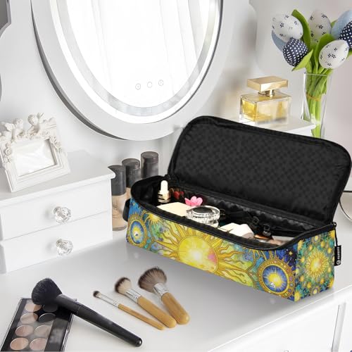 Bolsa de viaje para herramientas de cabello para mujeres con tapete resistente al calor, grande para planchas de pelo, estuche de viaje para planchas y rizadores, boho celestial luna sol estrellas estrellado portátil miniatura 7