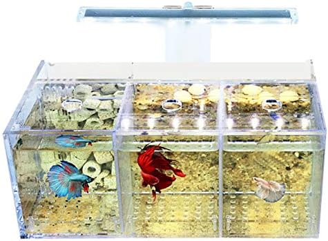 Vaorwne Aquarium LED Acrylic Betta Fish Tank Set Desktop Light Water Pump Filters-Triple