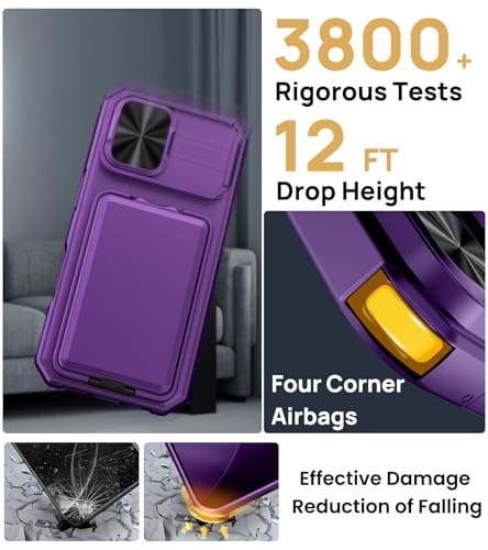 Image of SSLOTSCASE for iPhone 17 Case with Card Holder & Hidden Kickstand, Purple