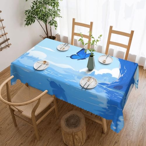 Nappe de table rectangle à motif papillon bleu pour repas de jardin