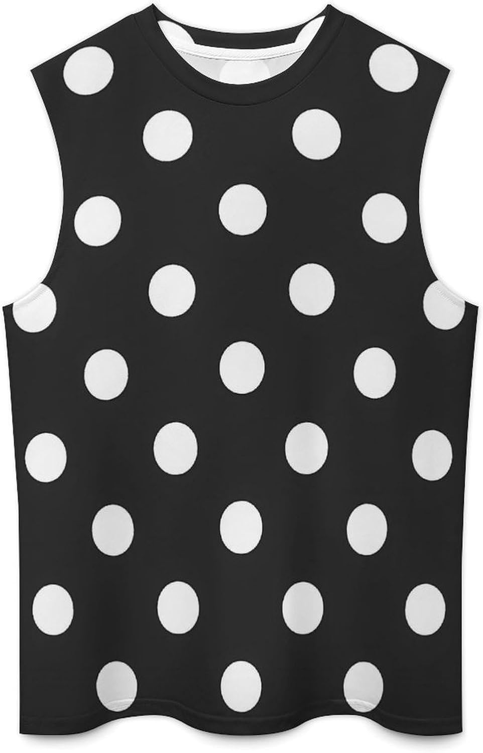 Black White Polka Dots Men Summer Sleeveless Crew Neck Top 5XL